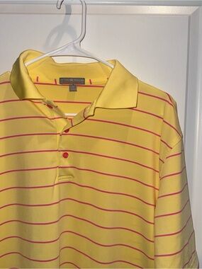 Peter Millar Men Summer Comfort Golf Polo Size M Yellow W Pink Stripes